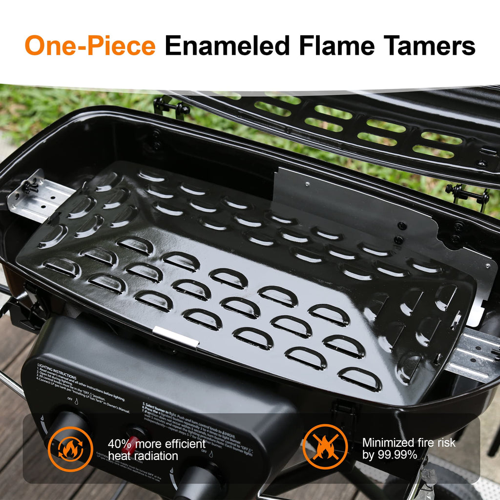 Portable 2-Burner Propane Gas Grill, Foldable and Stand-up for Backyard Cooking - Brand-Man Grills, Black