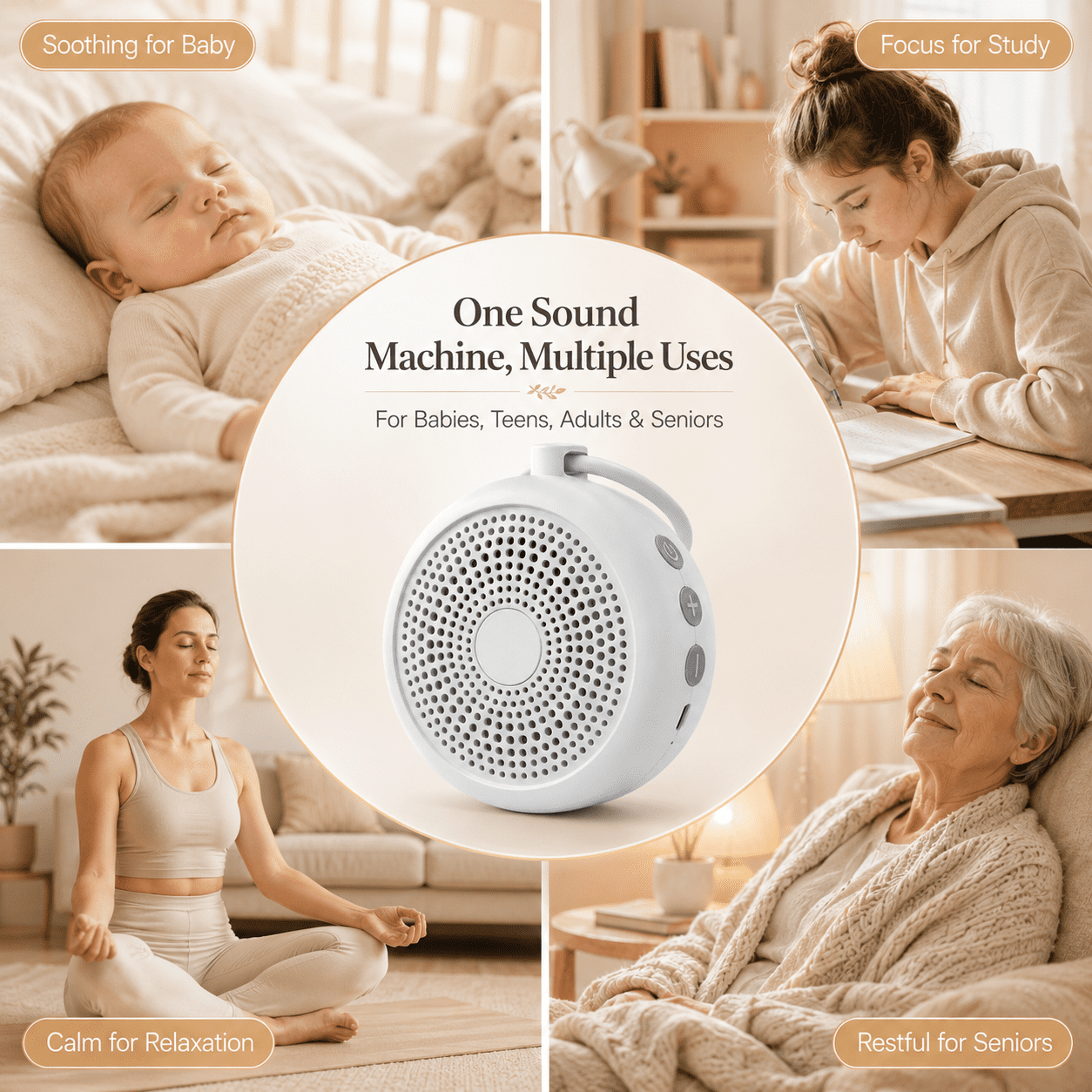 Radsen Portable Sound Machine, White Noise Machine for Baby Adults, 29 Soothing Sounds for Sleep, Child Lock & 60Hrs Playtime, 30 Volume Control– for Home, Office Privacy, Meditation, Registry Gift