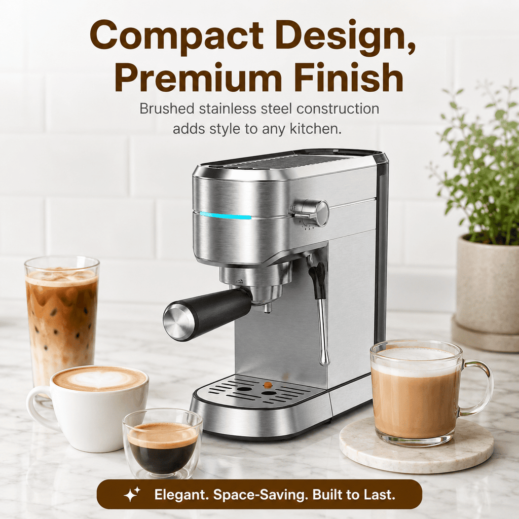NICWIN Espresso Machine 15 Bar Compact Espresso Maker with Milk Frother Wand, 1350W Fast Heating Stainless Steel Coffee Machine for Espresso, Latte, Cappuccino, 7.3 Inch Wide