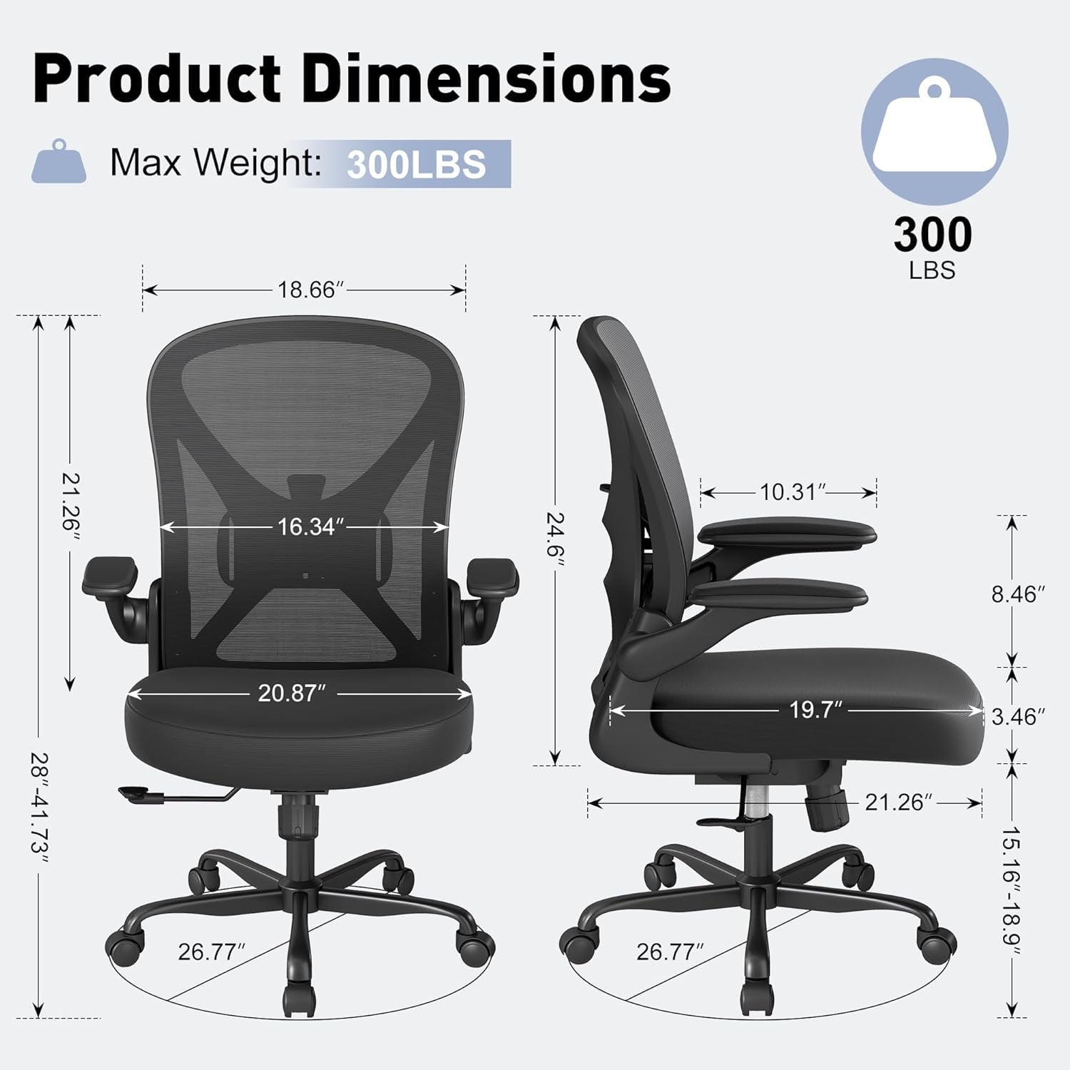YERAIRR Office Chair, Ergonomic Desk Chair with Lumbar Support and Adjustable Armrests,Breathable Mesh Mid Back Computer Chair, Reclining Task Chair for Home Office, Black
