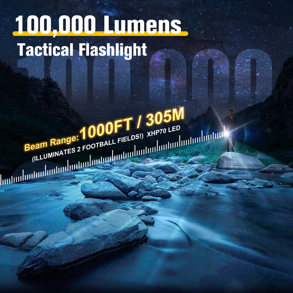 YTAKY Flashlight 4 Pack 100000 Lumens, Rechargeable Flashlight, XHP70.2 LED, 3000mAH, Waterproof, Zoomable Torch for Hiking Camping Powerful