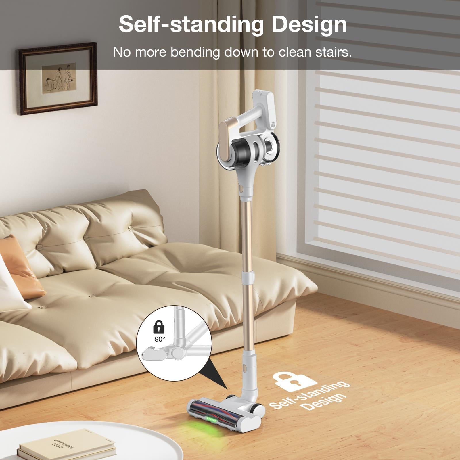 MOOSOO Cordless Vacuum Cleaner, 4-in-1 Lightweight Stick Vacuum 60 Mins Runtime for Pet Hair, Hard Floor & Carpet, White