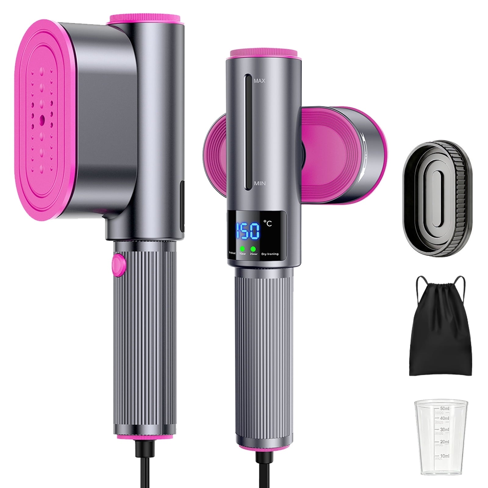 VAMOUT Travel Steamer for Clothes, 1200W Portable Garment Steamer & Iron 2 in 1, with LED Display & 90° Rotatable Handle for Home & Travel