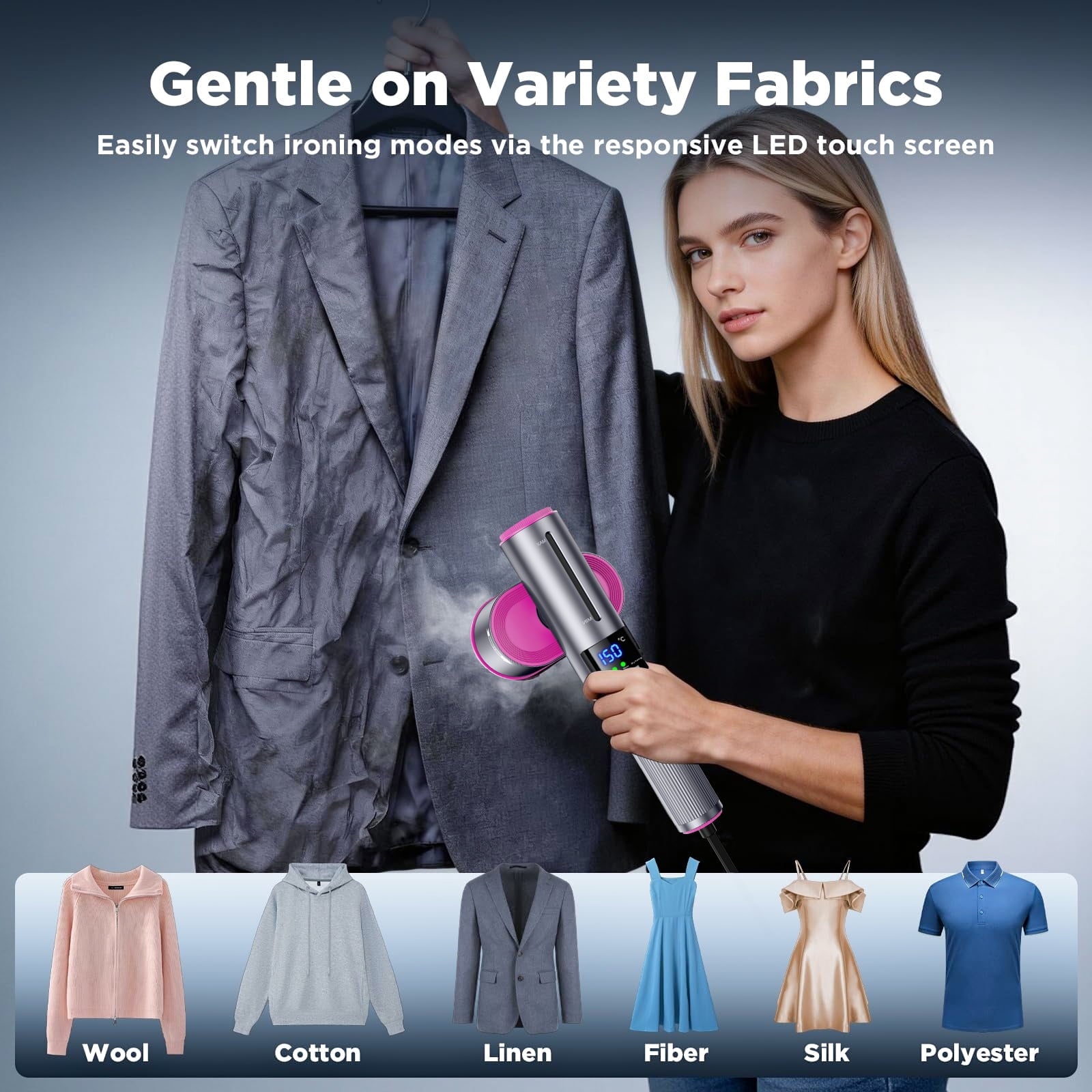 VAMOUT Travel Steamer for Clothes, 1200W Portable Garment Steamer & Iron 2 in 1, with LED Display & 90° Rotatable Handle for Home & Travel